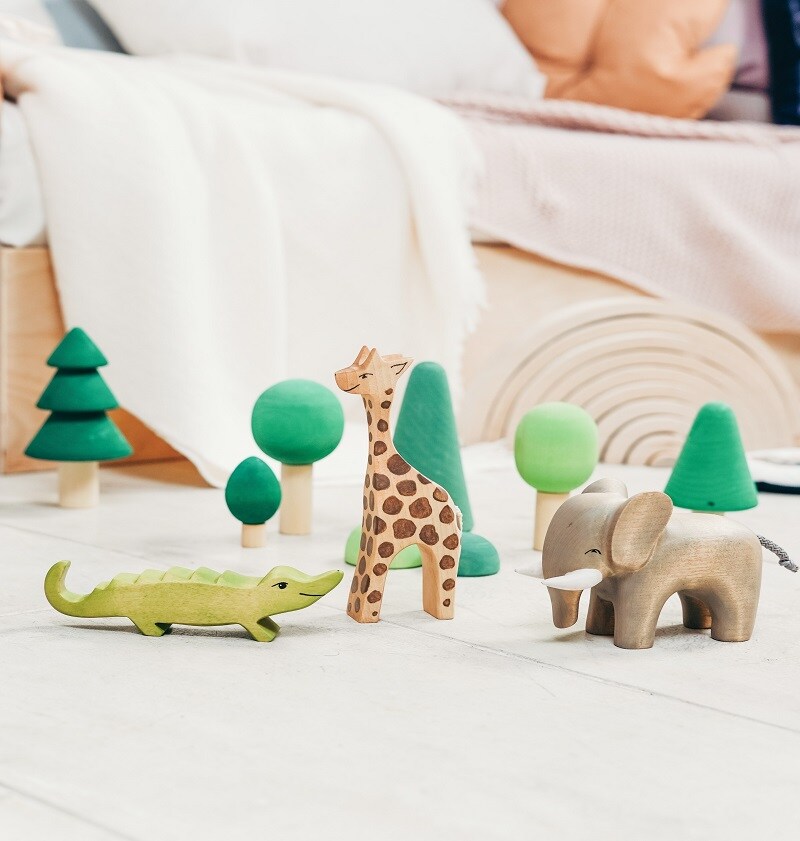 Giraffe, crocodile, elephant, and trees miniature kids' toys