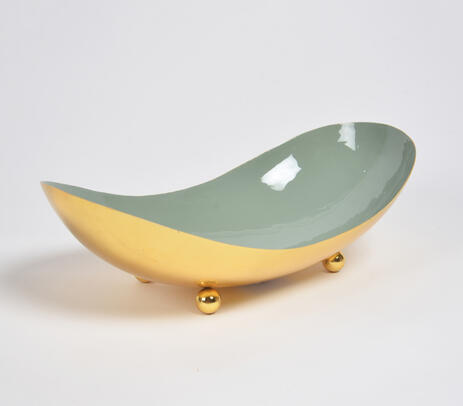 Enameled iron sage green bean-shaped bowl