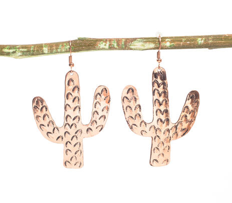 Copper-toned brass cacti dangle earrings